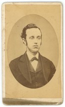 Antique CDV Circa 1870&#39;S Handsome Young Many Wearing Fancy Suit &amp; Bow Tie - £7.46 GBP