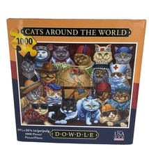 Dowdle Folk Art 1000 Piece Puzzle Cats Around World - $16.44