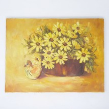 Original Signed Oil Acrylic Painting Still Life Floral Flowers Duck 12&quot; X 16&quot; - £19.76 GBP
