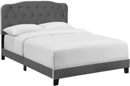 Modway Amelia Tufted Performance Velvet Upholstered Queen Bed In Gray - £188.85 GBP