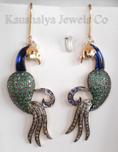 Victorian 2.03ct Rose Cut Diamond Emerald Blue Sapphire Earrings Halloween - $1,049.74