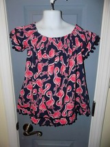 Crown &amp; Ivy Navy Blue W/FLAMINGOS Ss Shirt Size Pp Women&#39;s Euc - £16.57 GBP