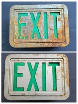Vintage Exit Sign Light Up Box Safety Glass Double Sided Steel Industria... - $148.49