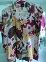 Erika Tan Orange Pink Cotton Short Sleeve Tropical Blouse Size Pm #7582 - £5.75 GBP