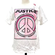 Justice T-shirt Girl&#39;s XL(16-18) White Justice Peace Sign Cuffed Sleeve NWT - £6.23 GBP