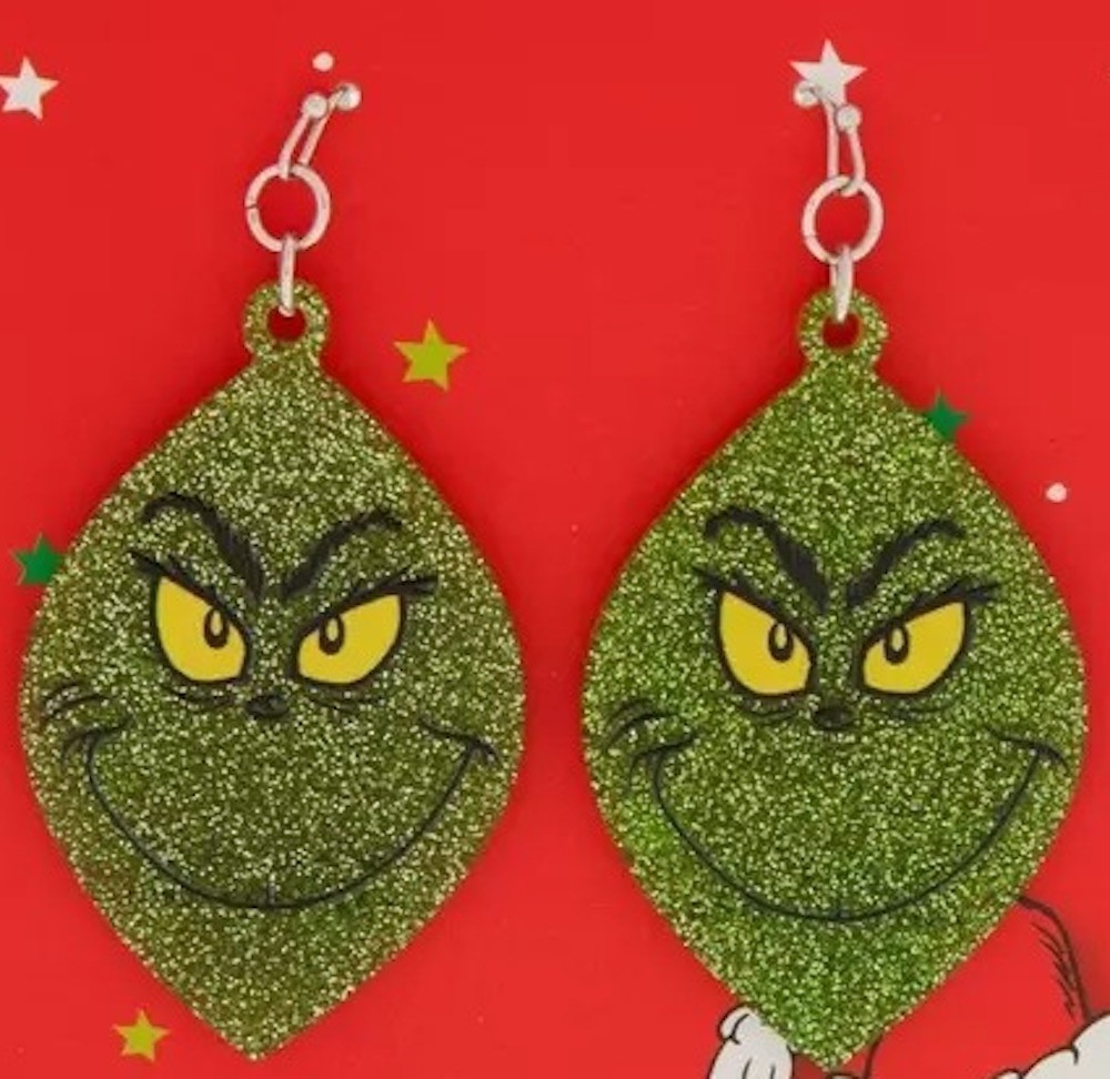 Dr. Seuss Glittery Grinch Face Earrings Item image 2