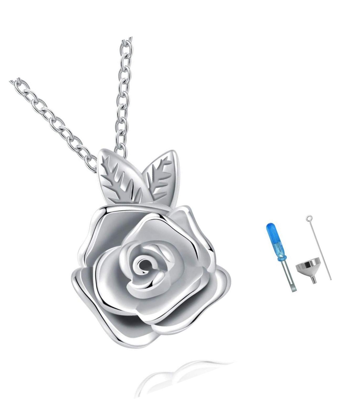 Rose Flower Urn Necklace Cremation Jewelry for Ashes S925 Sterling Silve... - $131.19