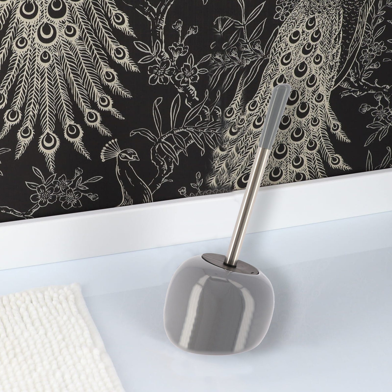 PISE Freestanding Grey Toilet Brush and Holder Set