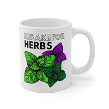 Herbalist Coffee Mug | I BRAKE FOR HERBS | Basil Print White Ceramic Mug | Great - £19.77 GBP