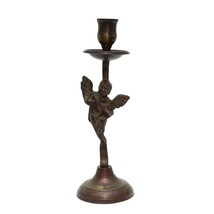 Vintage Solid Brass Candlestick French Boy Cherub Angel Candle Holder 10&quot; heigh - £11.84 GBP