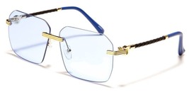 NEW AVIATOR RIMLESS UNISEX BLUE GOLD FRAME BLUE LENS SUNGLASSES UV400 M4051 - £10.99 GBP