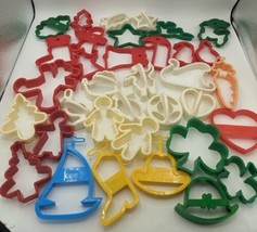 Vintage Cookie Cutters 35 Plastic Shapes mostly Holiday Christmas Various Sizes - £7.63 GBP