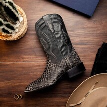 Marco Di Milano Genuine Snake Skin Cowboy Boot Missouri Stone White image 8
