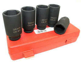 5PC 1/2&quot; DR. 33 ~38mm 6 Pt. Wheel Spindle Axle Nut Deep Impact Socket Set Cr-MO - £24.79 GBP