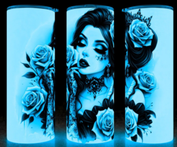 Glow in the Dark Gothic Classy Girl with Roses Cup Mug Tumbler 20oz with lid - £18.06 GBP