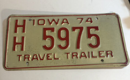 Iowa Travel Trailer License Plate 1974 HH 5975 - £13.31 GBP