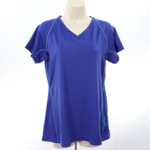 Kirkland Signature Women&#39;s T-Shirt M Blue Striped Active Tee Medium Athletic EUC - £13.32 GBP