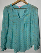 Lilly Pulitzer Colby Sheer Silk Blouse Aqua Blue wtih Gold Metallic Accent XS - £23.56 GBP