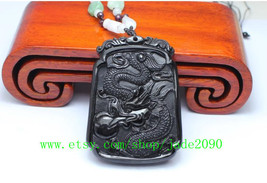 Free shipping - black jade dragon hand-carved &quot;best luck &quot; rare carved jade drag - £21.17 GBP