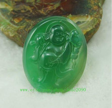 Free Shipping -  Natural Green jadeite jade Laughing buddha charm jade pendant - - $30.00