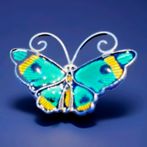 David Andersen Deco Guilloche Enamel Brooch 925 Sterling Silver Butterfly Pin - $270.75