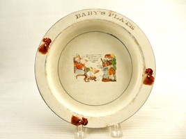 Antique Pottery Old King Cole Baby&#39;s Plate, Curled Rim, Rooster Art, Elpco China - £15.57 GBP