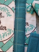 Kitchen Linens Set 7pc Towels Dishcloths Mitts Blue Turquoise, Live Joy Laughter image 3