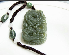 Free Shipping - Natural green jade  Hand- carved Real Natural green dragon  jade - £16.01 GBP