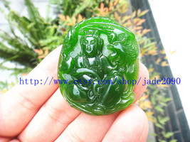 Free shipping - Tibet Buddhist  natural green jadeite jade Buddhist Bodhisattvas - £20.39 GBP