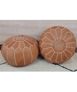 Pouf ottoman, Moroccan leather pouf, Leather Pouf Tan,round tan pouf, Po... - $1,577.56 MXN