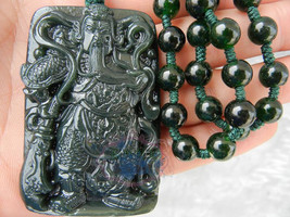 Free shipping - handmade dark green jadeite jade luck &quot;Guan Yu&quot; charm pe... - £23.48 GBP