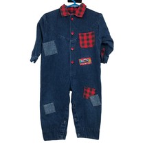 Vintage GoodFellas Denim Jump Suit Baby Boys 24 Mos Used Plaid - £13.39 GBP