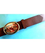 Deer Buck epoxy Photo buckle with 1 1/2&quot; Brown Bonded Leather Belt Sizes... - $369.42 MXN