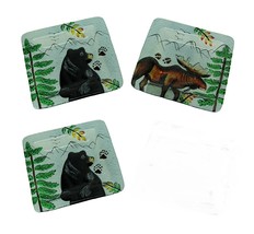 Scratch &amp; Dent Set of 3 Lodge Black Bear and Moose Square Art Glass Plates - £16.69 GBP