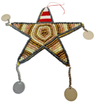Vintage Handmade Beaded Star with Charms Christmas Ornament 3.5 inches - £9.93 GBP