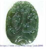Free Shipping - Couple pendants Natural green jadeite jade  Dragon and Phoenix   - £15.97 GBP