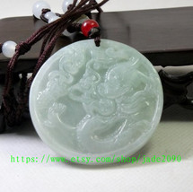 Free Shipping - Real Natural  white jadeite jade carved dragon  Round shape char - £20.95 GBP