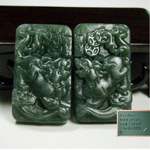 Free Shipping - one couple / ONE  pair  Amulet Natural green jade jadeite carved - $29.99
