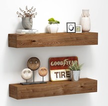 Wall Floating Shelves, Rustic Wood Wall Shelf, Light Walnut, 24 Inch - 2 Pack - £60.78 GBP