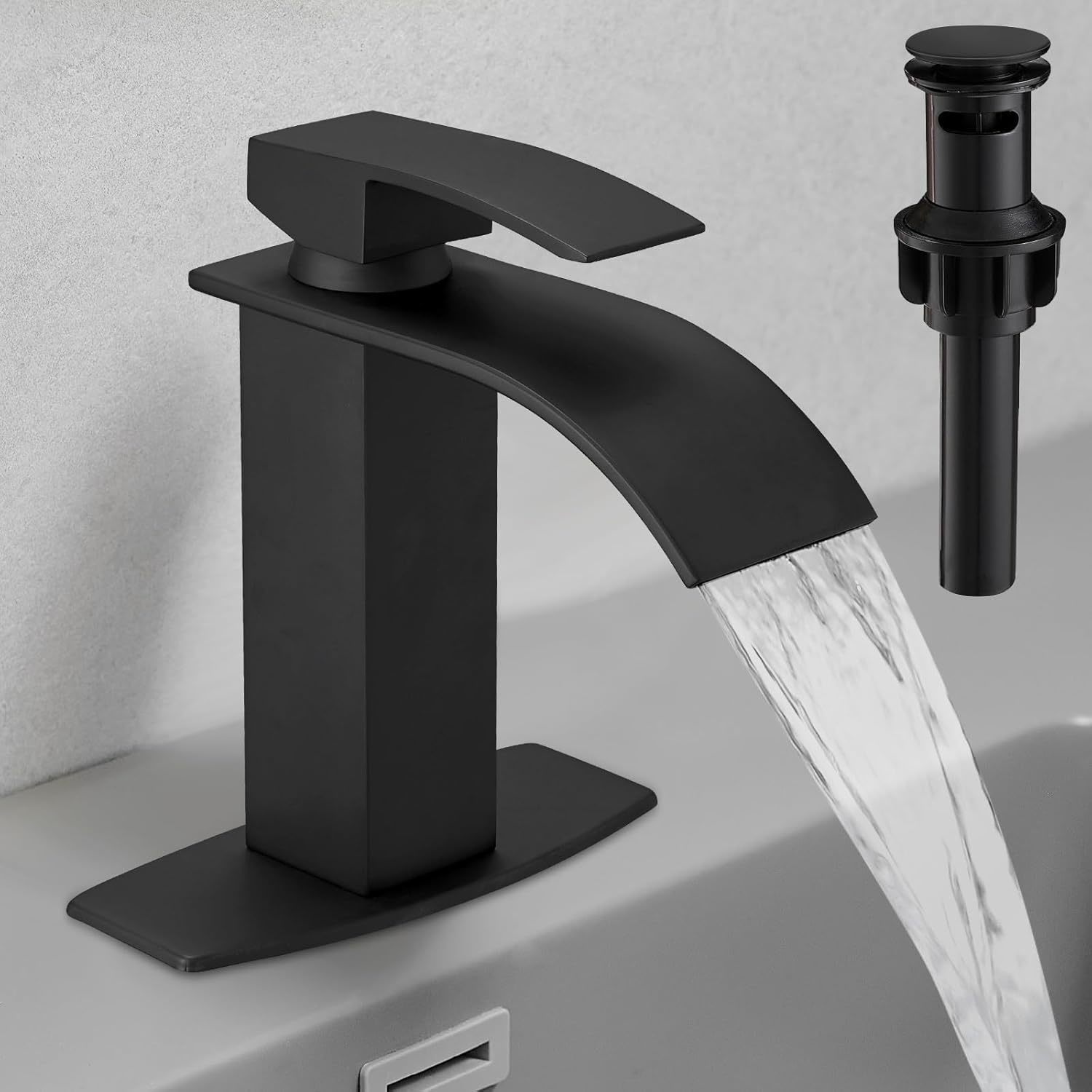 Hoimpro Matte Black Lavatory Vessel Faucet With Deck Plate, Single Handle - $51.92