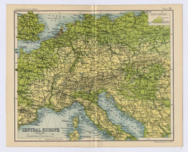 1912 Antique Map Of Central Europe Germany Austria Hungary Verso Malta Valletta - £23.21 GBP