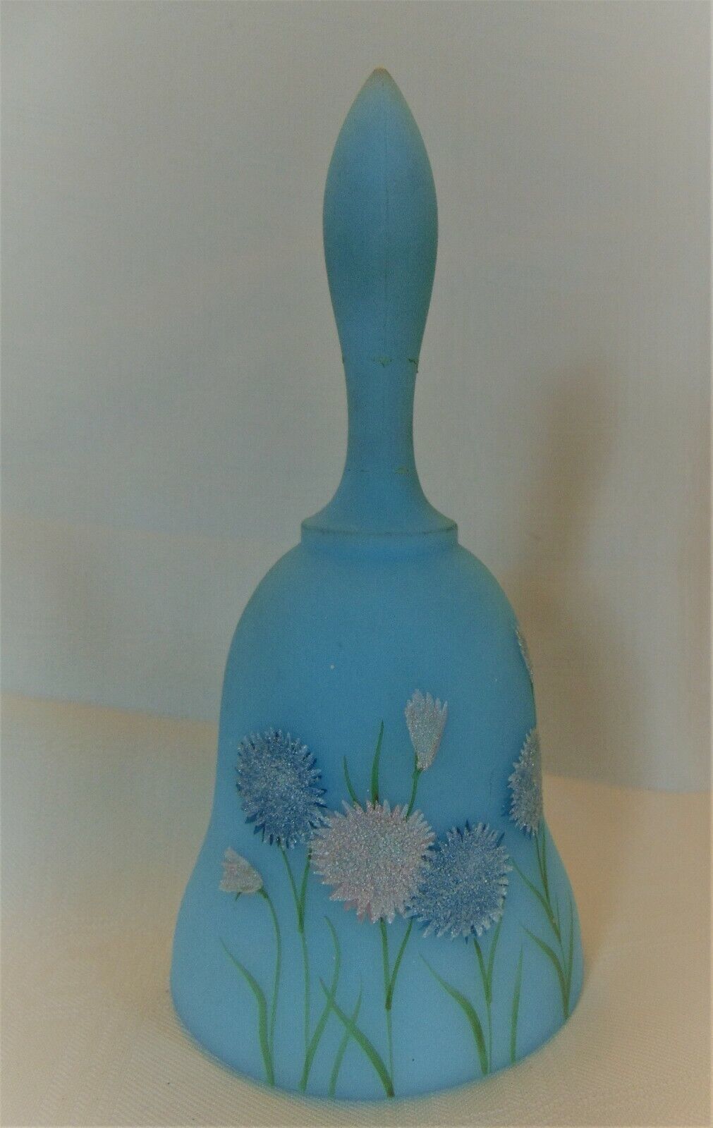 Primary image for FENTON Satin Light Blue Glass Hand Painted Floral Design Signed Bell