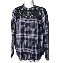 Knox Rose Cute Shirt Blouse ~ Sz XS ~ Purple &amp; Black Plaid ~ Long Sleeves - £11.96 GBP