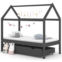 Kids Bed Frame with a Drawer Dark Grey Solid Pine Wood 80x160cm - £120.56 GBP