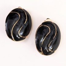 Vintage Black Resin and Gold Oval Clip-On Earrings, 1 in. - £7.80 GBP