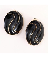 Vintage Black Resin and Gold Oval Clip-On Earrings, 1 in. - £7.78 GBP