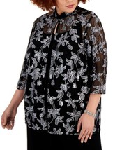 Alex Evenings Womens Plus Size Shell &amp; Embroidered Jacket, Black Size Medium - £63.78 GBP