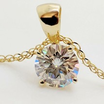 Genuine 1Ct Moissanite Solitaire Pendant Necklace 14k Yellow Gold Over Silver - £73.51 GBP