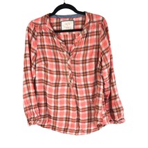 Sonoma Womens Popover Blouse Shirt Plaid Button Down Long Sleeve Pink L - £10.09 GBP