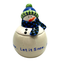 Snowman Jar with Lid Ceramic Let It Snow Candy Trinket Christmas Winter ... - $12.48